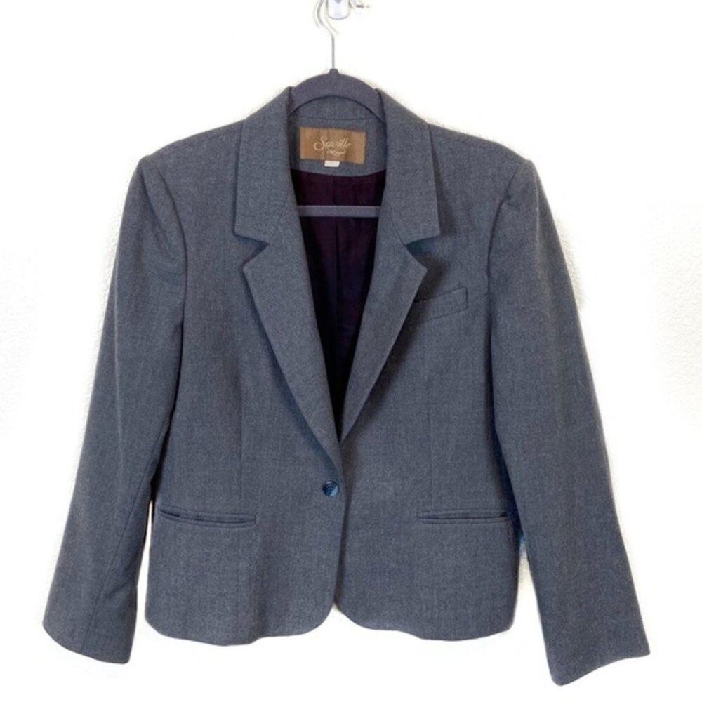 Saville Wool Blazer Vintage Size 16 Fits Like Large Short Gray Secretary Chic